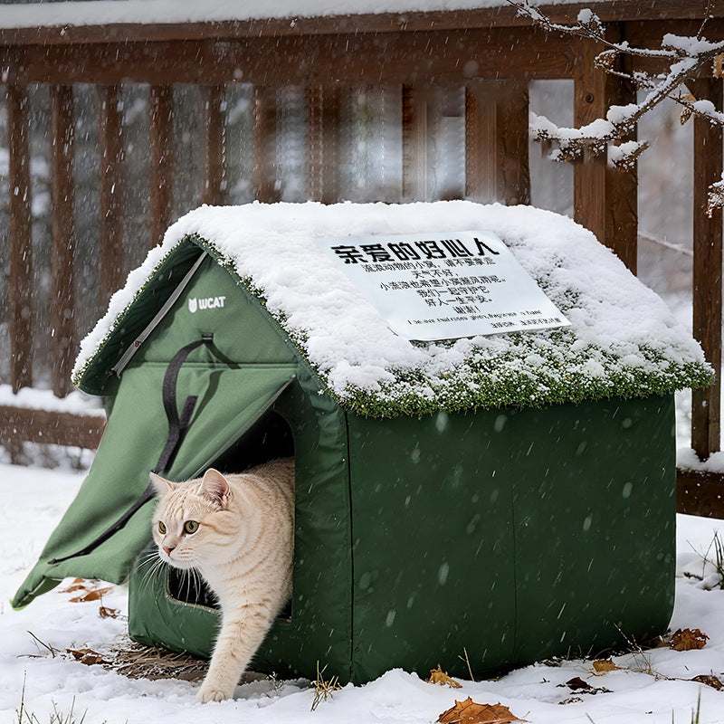 Contemporary Creative House-Shaped Oxford Fabric Non-Woven Fabric Anti-Slip Dotted Fabric PE Outdoor Waterproof Cat Bed Dog Bed With Door Curtain For Garden