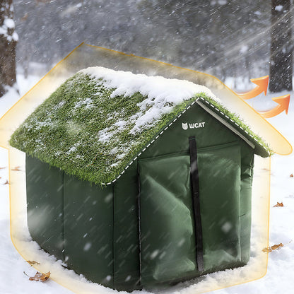 Contemporary Creative House-Shaped Oxford Fabric Non-Woven Fabric Anti-Slip Dotted Fabric PE Outdoor Waterproof Cat Bed Dog Bed With Door Curtain For Garden