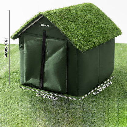 Contemporary Creative House-Shaped Oxford Fabric Non-Woven Fabric Anti-Slip Dotted Fabric PE Outdoor Waterproof Cat Bed Dog Bed With Door Curtain For Garden