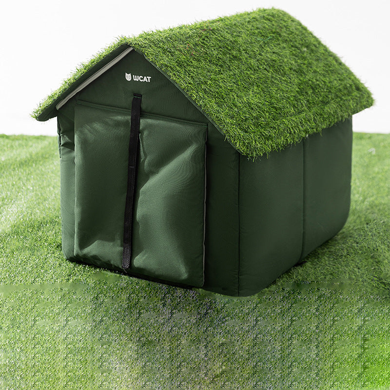 Contemporary Creative House-Shaped Oxford Fabric Non-Woven Fabric Anti-Slip Dotted Fabric PE Outdoor Waterproof Cat Bed Dog Bed With Door Curtain For Garden