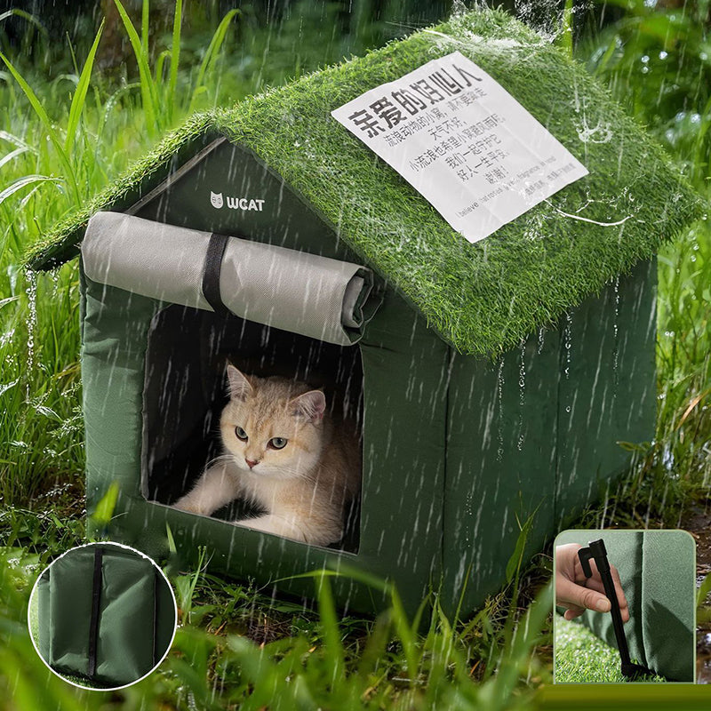 Contemporary Creative House-Shaped Oxford Fabric Non-Woven Fabric Anti-Slip Dotted Fabric PE Outdoor Waterproof Cat Bed Dog Bed With Door Curtain For Garden