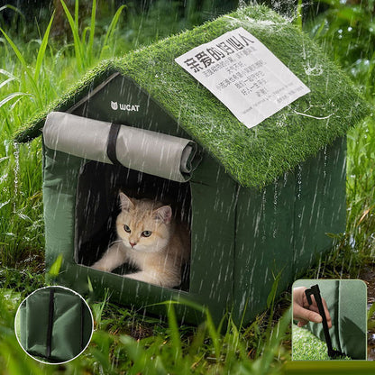 Contemporary Creative House-Shaped Oxford Fabric Non-Woven Fabric Anti-Slip Dotted Fabric PE Outdoor Waterproof Cat Bed Dog Bed With Door Curtain For Garden
