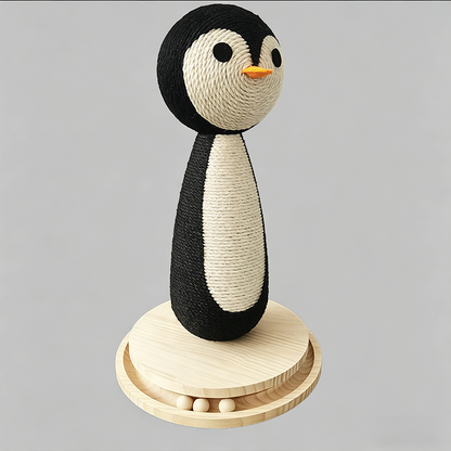 Contemporary Creative Curved Penguin-Shaped Jute Rope Plastic Foam Teddy Fleece Medium Density Fiberboard Pine Cat Scratching Post For Living Room