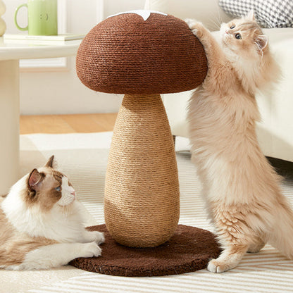 Contemporary Creative Mushroom-Shaped Cylindrical Medium Density Fiberboard Velvet Sisal Cat Scratching Post For Bedroom