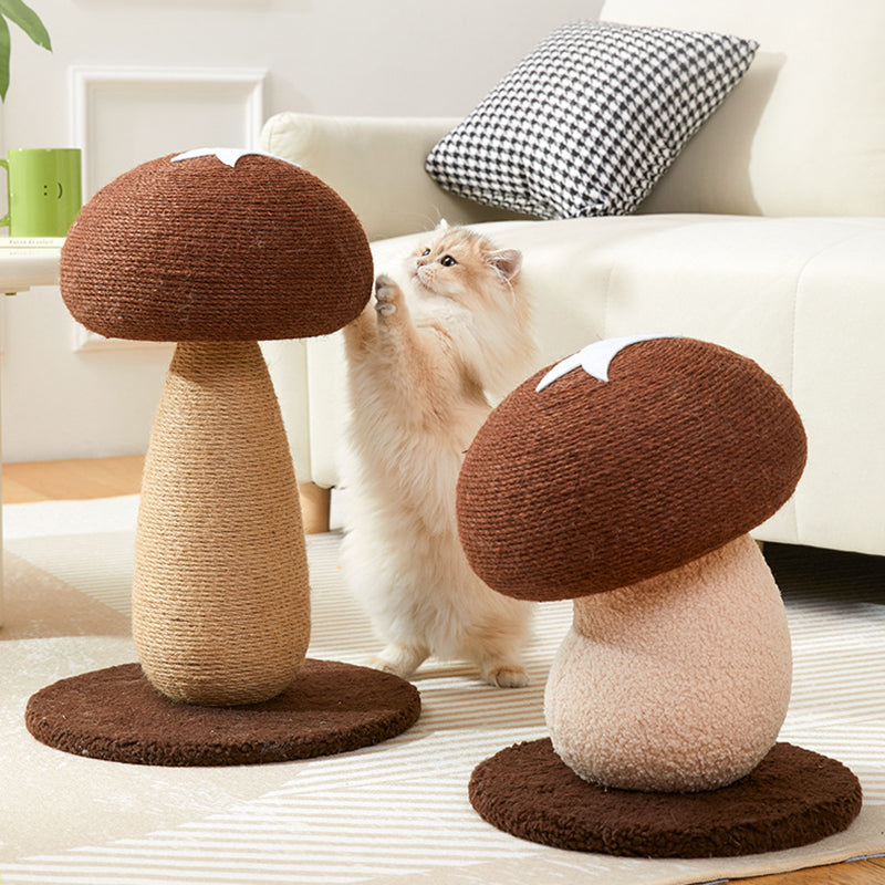 Contemporary Creative Mushroom-Shaped Cylindrical Medium Density Fiberboard Velvet Sisal Cat Scratching Post For Bedroom