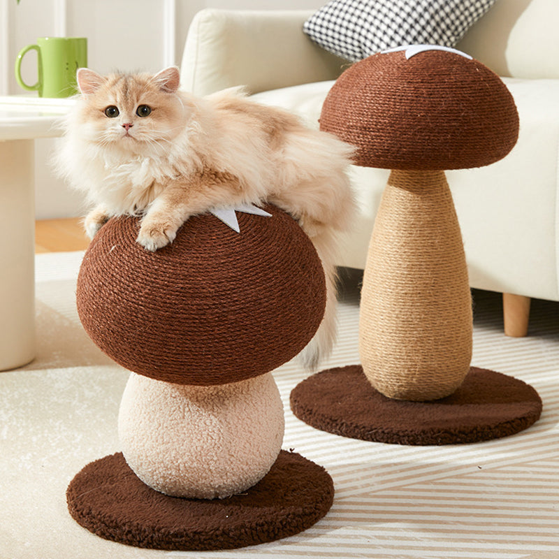 Contemporary Creative Mushroom-Shaped Cylindrical Medium Density Fiberboard Velvet Sisal Cat Scratching Post For Bedroom