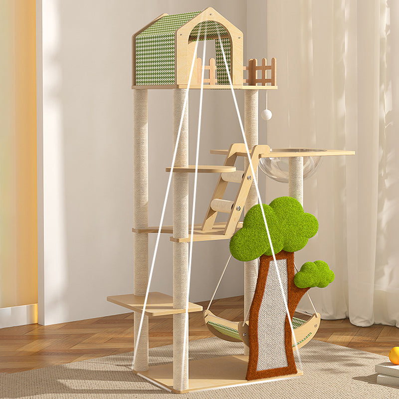 Contemporary Creative Treehouse Design Medium Density Fiberboard Sisal Kraft Paper Velvet Plastic Cotton-Linen Cat Tree & Condo 1-Hammock 1-Scratching Post For Living Room