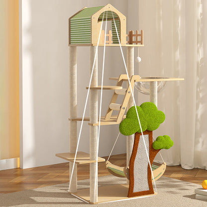 Contemporary Creative Treehouse Design Medium Density Fiberboard Sisal Kraft Paper Velvet Plastic Cotton-Linen Cat Tree & Condo 1-Hammock 1-Scratching Post For Living Room
