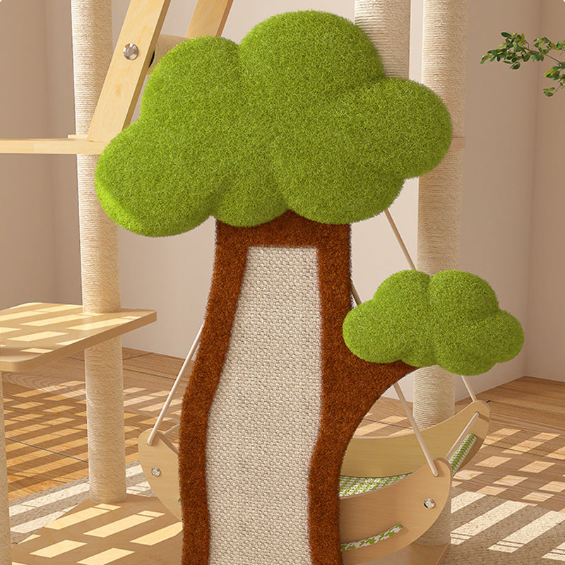 Contemporary Creative Treehouse Design Medium Density Fiberboard Sisal Kraft Paper Velvet Plastic Cotton-Linen Cat Tree & Condo 1-Hammock 1-Scratching Post For Living Room