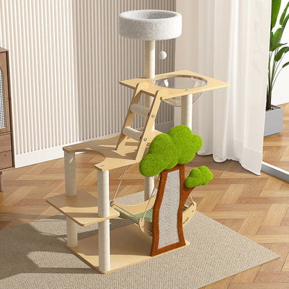 Contemporary Creative Treehouse Design Medium Density Fiberboard Sisal Kraft Paper Velvet Plastic Cotton-Linen Cat Tree & Condo 1-Hammock 1-Scratching Post For Living Room