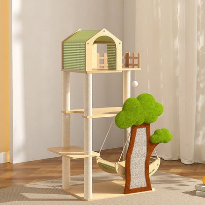 Contemporary Creative Treehouse Design Medium Density Fiberboard Sisal Kraft Paper Velvet Plastic Cotton-Linen Cat Tree & Condo 1-Hammock 1-Scratching Post For Living Room