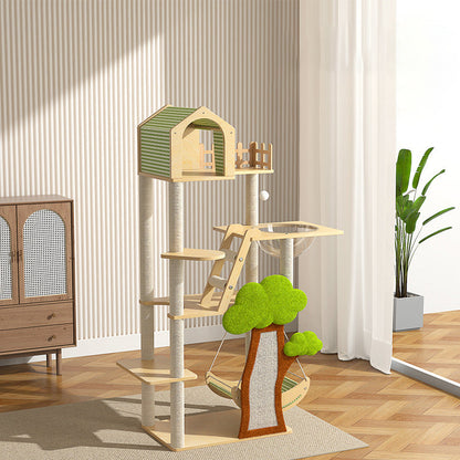 Contemporary Creative Treehouse Design Medium Density Fiberboard Sisal Kraft Paper Velvet Plastic Cotton-Linen Cat Tree & Condo 1-Hammock 1-Scratching Post For Living Room
