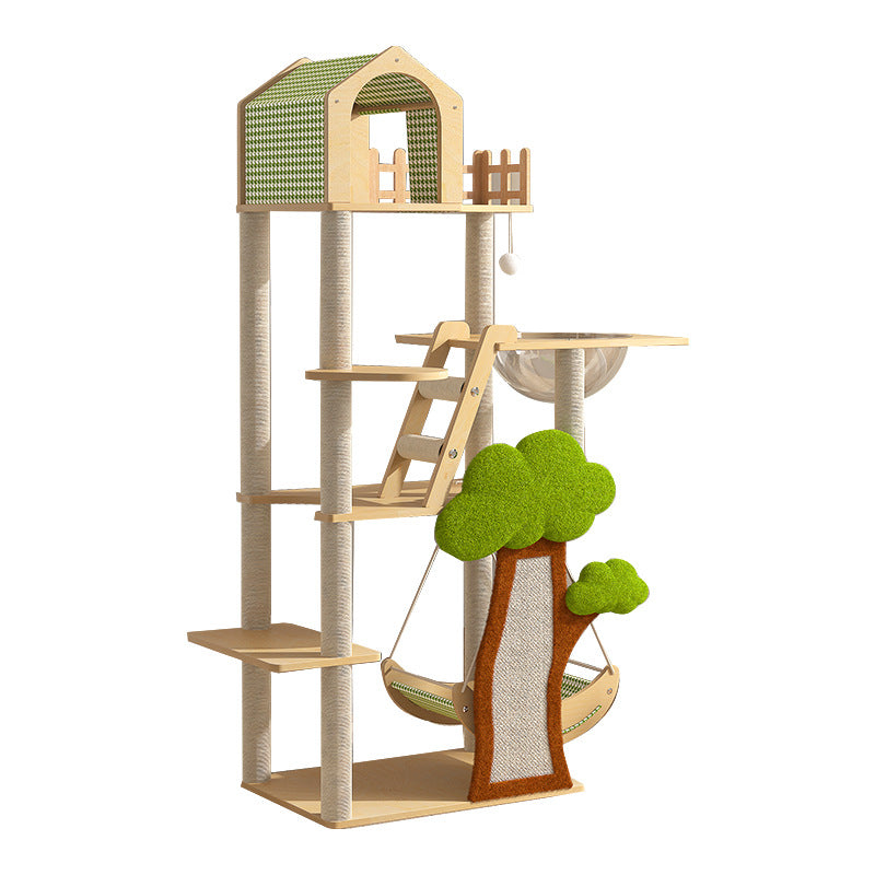 Contemporary Creative Treehouse Design Medium Density Fiberboard Sisal Kraft Paper Velvet Plastic Cotton-Linen Cat Tree & Condo 1-Hammock 1-Scratching Post For Living Room
