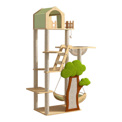 Contemporary Creative Treehouse Design Medium Density Fiberboard Sisal Kraft Paper Velvet Plastic Cotton-Linen Cat Tree & Condo 1-Hammock 1-Scratching Post For Living Room