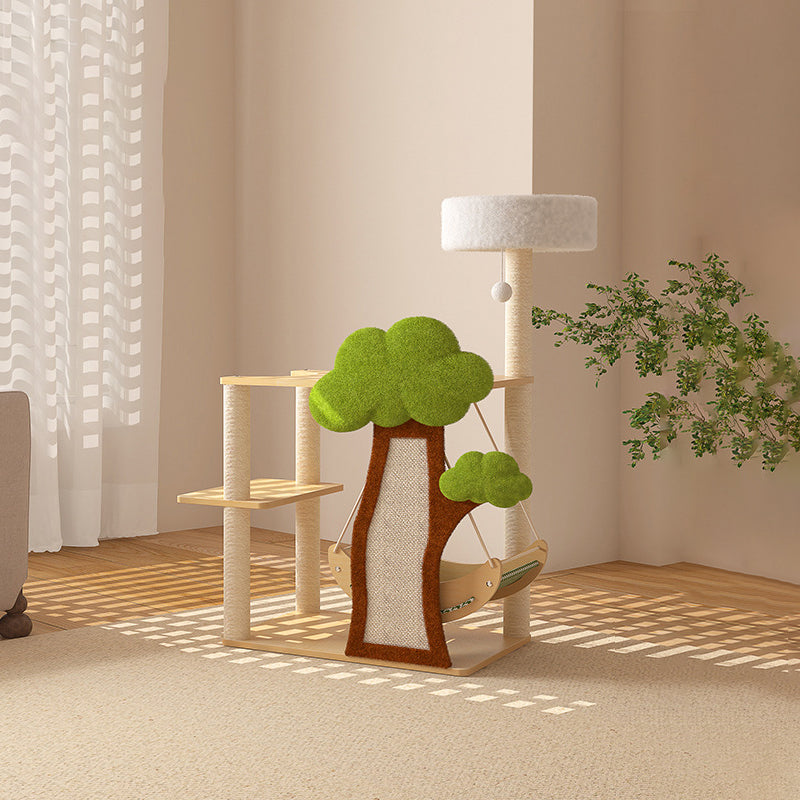 Contemporary Creative Treehouse Design Medium Density Fiberboard Sisal Kraft Paper Velvet Plastic Cotton-Linen Cat Tree & Condo 1-Hammock 1-Scratching Post For Living Room