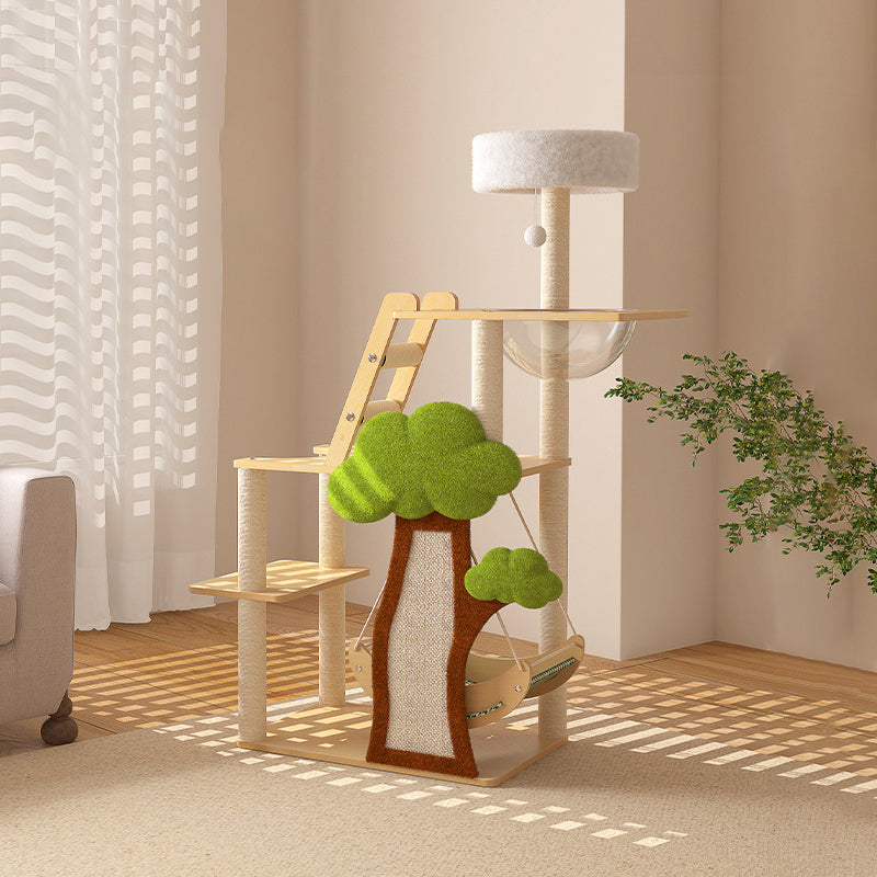 Contemporary Creative Treehouse Design Medium Density Fiberboard Sisal Kraft Paper Velvet Plastic Cotton-Linen Cat Tree & Condo 1-Hammock 1-Scratching Post For Living Room