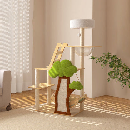 Contemporary Creative Treehouse Design Medium Density Fiberboard Sisal Kraft Paper Velvet Plastic Cotton-Linen Cat Tree & Condo 1-Hammock 1-Scratching Post For Living Room