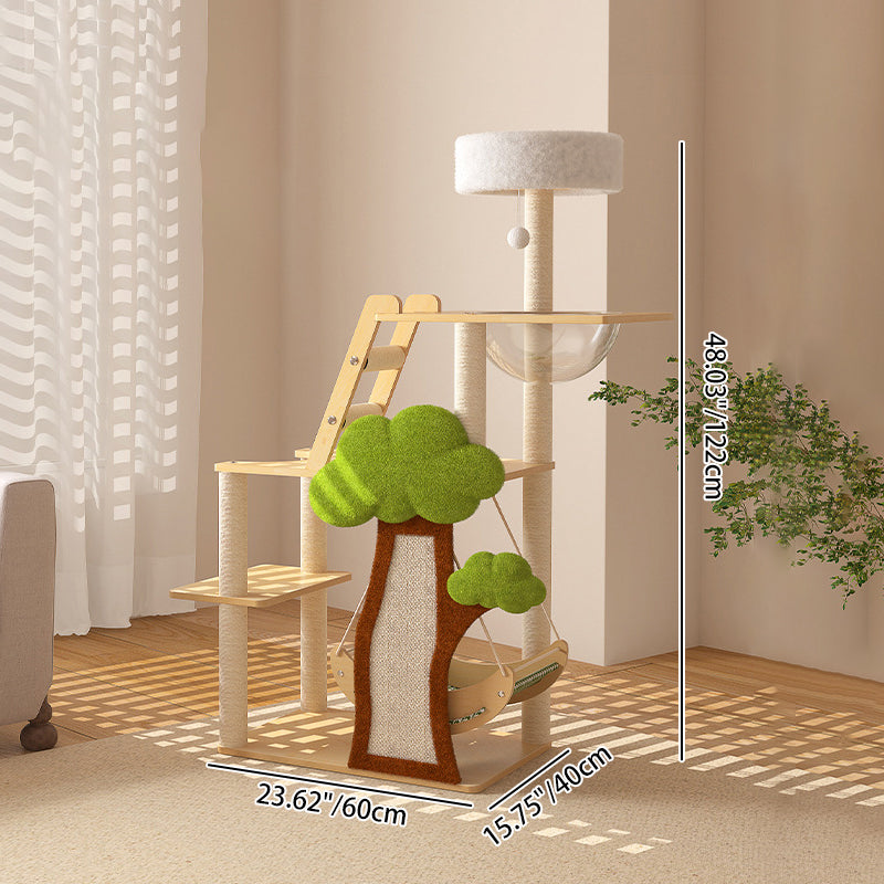 Contemporary Creative Treehouse Design Medium Density Fiberboard Sisal Kraft Paper Velvet Plastic Cotton-Linen Cat Tree & Condo 1-Hammock 1-Scratching Post For Living Room