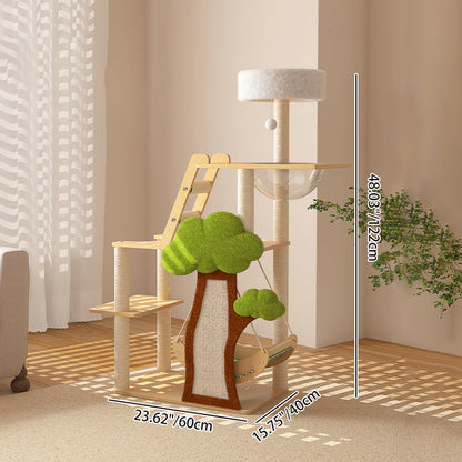 Contemporary Creative Treehouse Design Medium Density Fiberboard Sisal Kraft Paper Velvet Plastic Cotton-Linen Cat Tree & Condo 1-Hammock 1-Scratching Post For Living Room