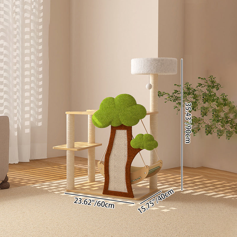 Contemporary Creative Treehouse Design Medium Density Fiberboard Sisal Kraft Paper Velvet Plastic Cotton-Linen Cat Tree & Condo 1-Hammock 1-Scratching Post For Living Room