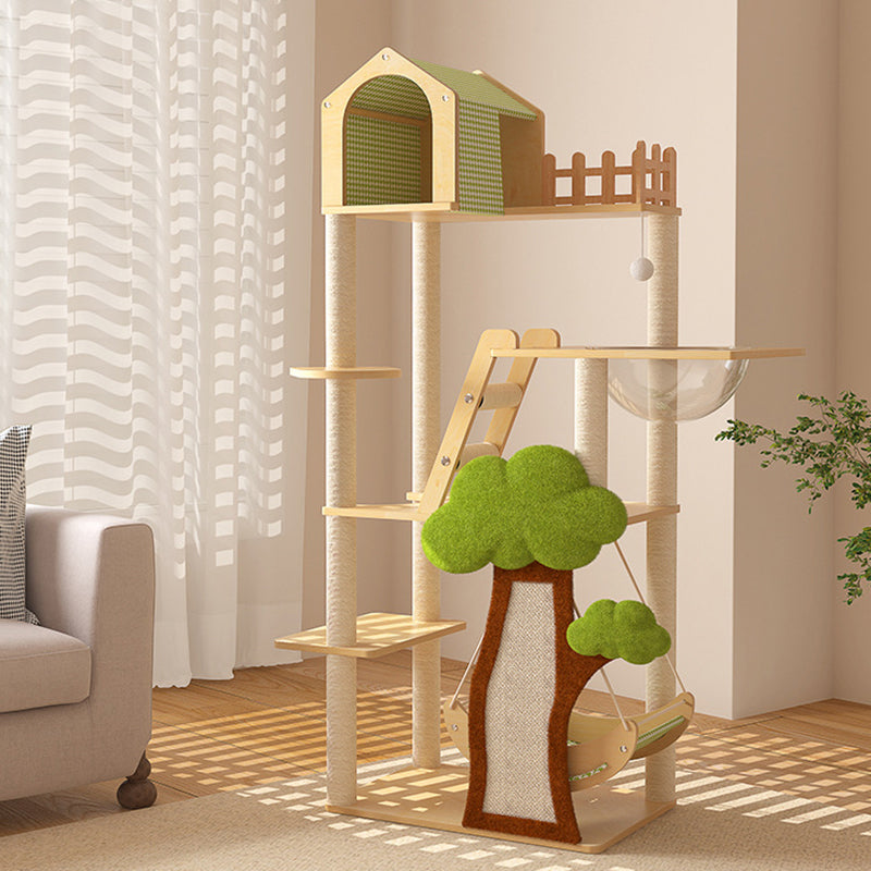 Contemporary Creative Treehouse Design Medium Density Fiberboard Sisal Kraft Paper Velvet Plastic Cotton-Linen Cat Tree & Condo 1-Hammock 1-Scratching Post For Living Room