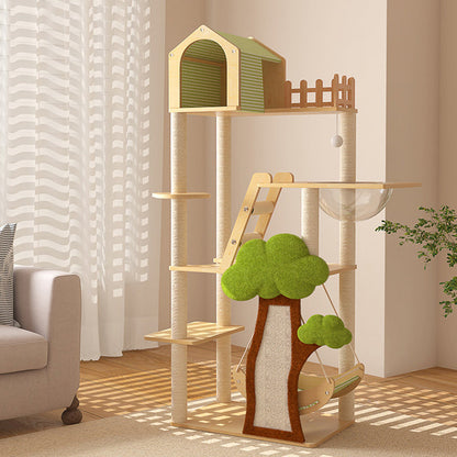 Contemporary Creative Treehouse Design Medium Density Fiberboard Sisal Kraft Paper Velvet Plastic Cotton-Linen Cat Tree & Condo 1-Hammock 1-Scratching Post For Living Room