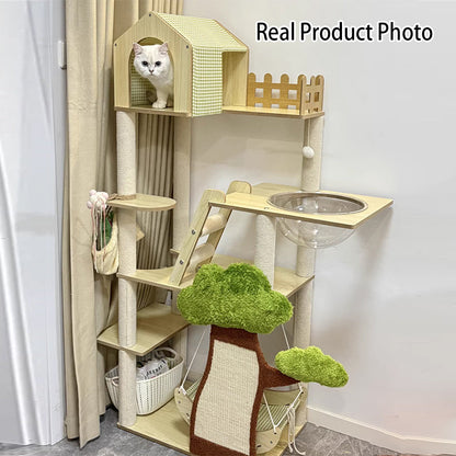 Contemporary Creative Treehouse Design Medium Density Fiberboard Sisal Kraft Paper Velvet Plastic Cotton-Linen Cat Tree & Condo 1-Hammock 1-Scratching Post For Living Room