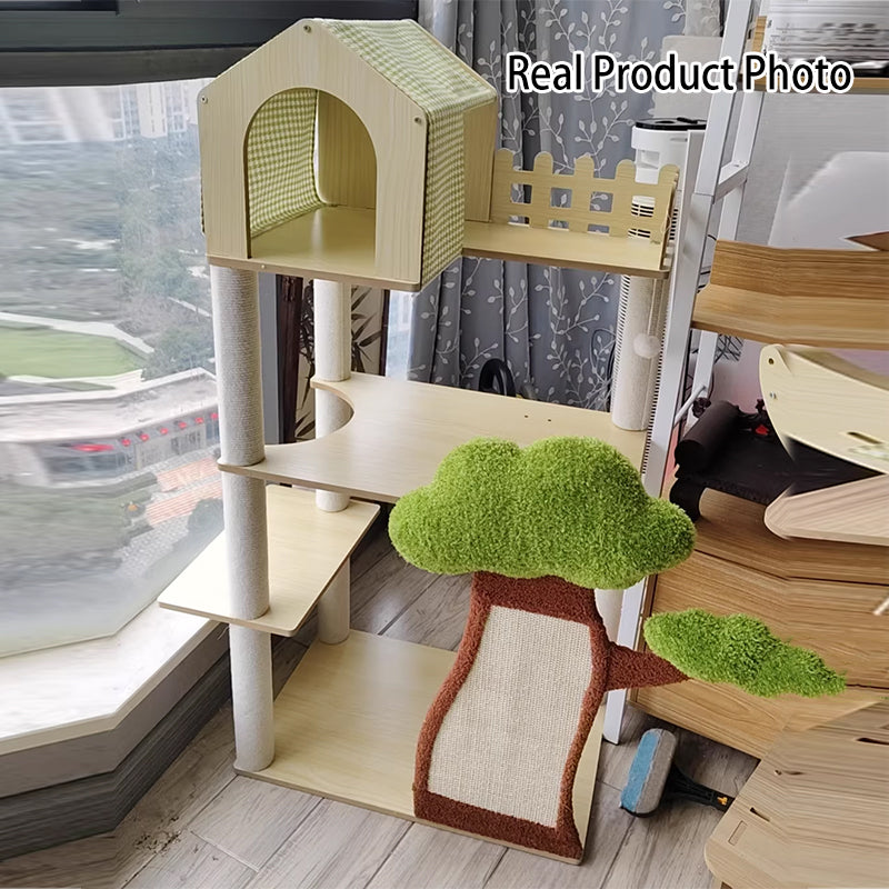 Contemporary Creative Treehouse Design Medium Density Fiberboard Sisal Kraft Paper Velvet Plastic Cotton-Linen Cat Tree & Condo 1-Hammock 1-Scratching Post For Living Room