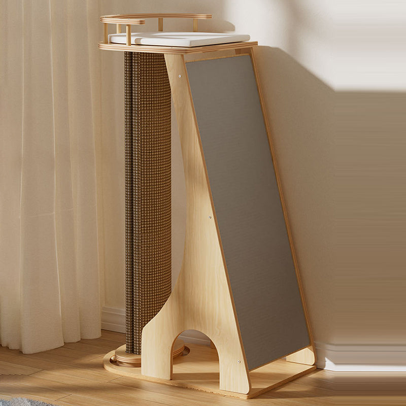 Modern Minimalist Rectangular Trapezoidal Cotton-Linen Medium Density Fiberboard Fabric Cat Tree & Condo 1-Perch 2-Scratching Post For Living Room