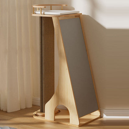Modern Minimalist Rectangular Trapezoidal Cotton-Linen Medium Density Fiberboard Fabric Cat Tree & Condo 1-Perch 2-Scratching Post For Living Room