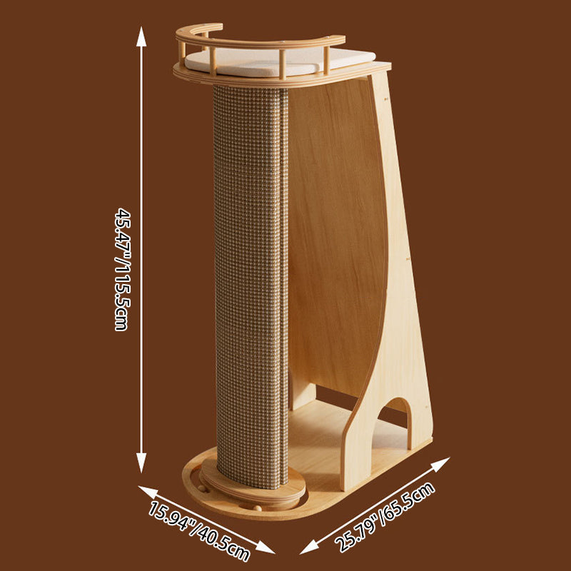 Modern Minimalist Rectangular Trapezoidal Cotton-Linen Medium Density Fiberboard Fabric Cat Tree & Condo 1-Perch 2-Scratching Post For Living Room