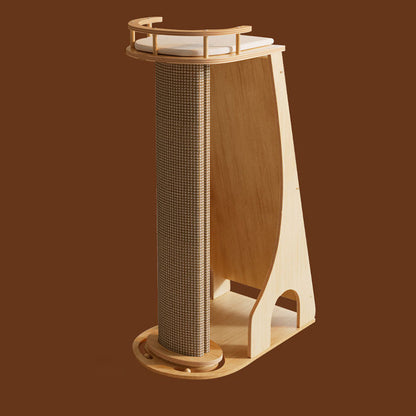 Modern Minimalist Rectangular Trapezoidal Cotton-Linen Medium Density Fiberboard Fabric Cat Tree & Condo 1-Perch 2-Scratching Post For Living Room
