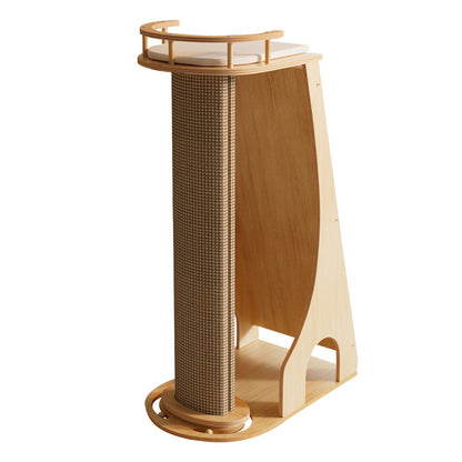 Modern Minimalist Rectangular Trapezoidal Cotton-Linen Medium Density Fiberboard Fabric Cat Tree & Condo 1-Perch 2-Scratching Post For Living Room