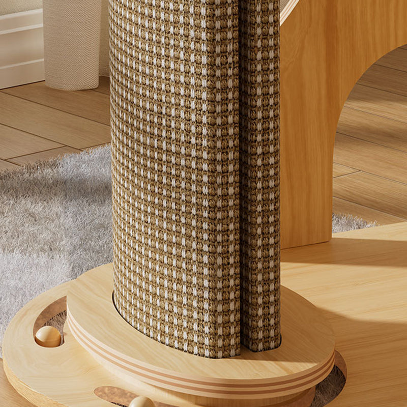 Modern Minimalist Rectangular Trapezoidal Cotton-Linen Medium Density Fiberboard Fabric Cat Tree & Condo 1-Perch 2-Scratching Post For Living Room