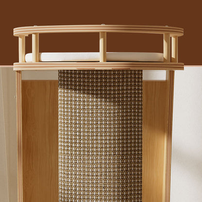 Modern Minimalist Rectangular Trapezoidal Cotton-Linen Medium Density Fiberboard Fabric Cat Tree & Condo 1-Perch 2-Scratching Post For Living Room