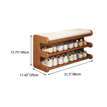 Modern Minimalist Bamboo PU Leather Rectangular Shoe Bench With 2-Tier Storage For Entryway