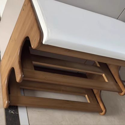 Modern Minimalist Bamboo PU Leather Rectangular Shoe Bench With 2-Tier Storage For Entryway