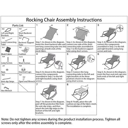 Modern Minimalist Rectangular Synthetic Fabric Carbon Steel Rocking Chair Backrest Armrest For Living Room