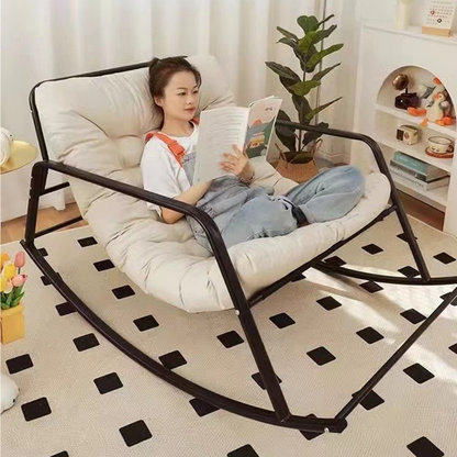 Modern Minimalist Rectangular Synthetic Fabric Carbon Steel Rocking Chair Backrest Armrest For Living Room