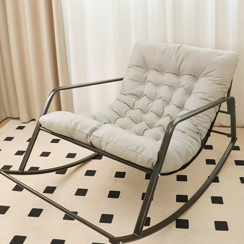 Modern Minimalist Rectangular Synthetic Fabric Carbon Steel Rocking Chair Backrest Armrest For Living Room