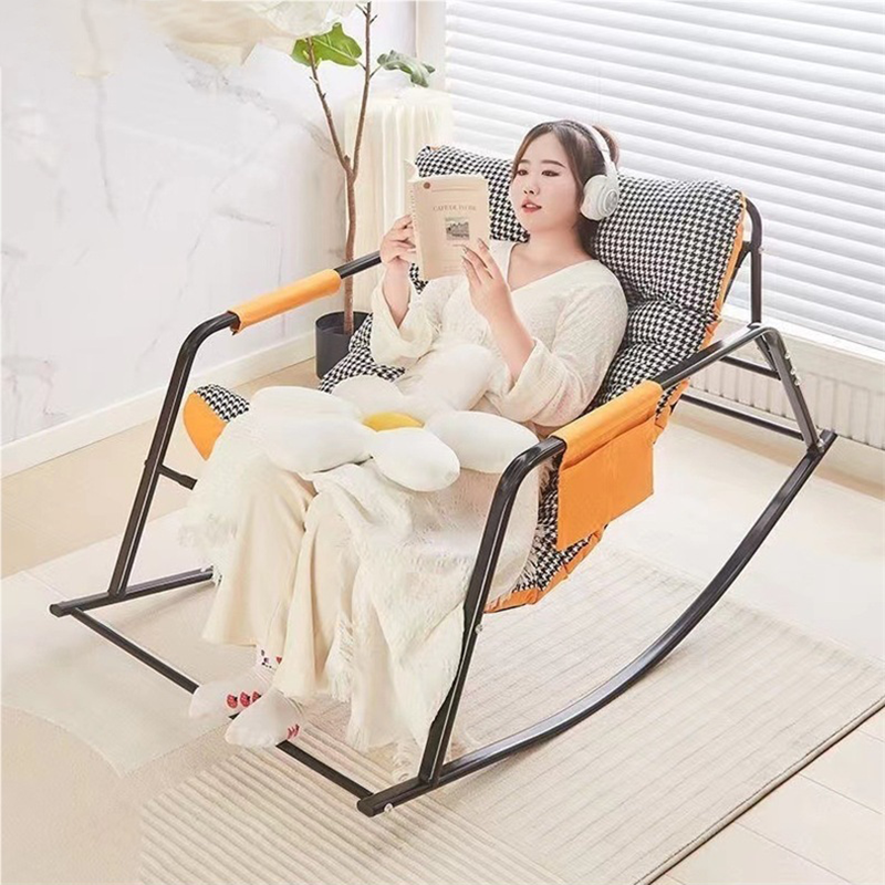 Modern Minimalist Rectangular Synthetic Fabric Carbon Steel Rocking Chair Backrest Armrest For Living Room