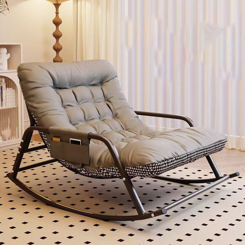 Modern Minimalist Rectangular Synthetic Fabric Carbon Steel Rocking Chair Backrest Armrest For Living Room