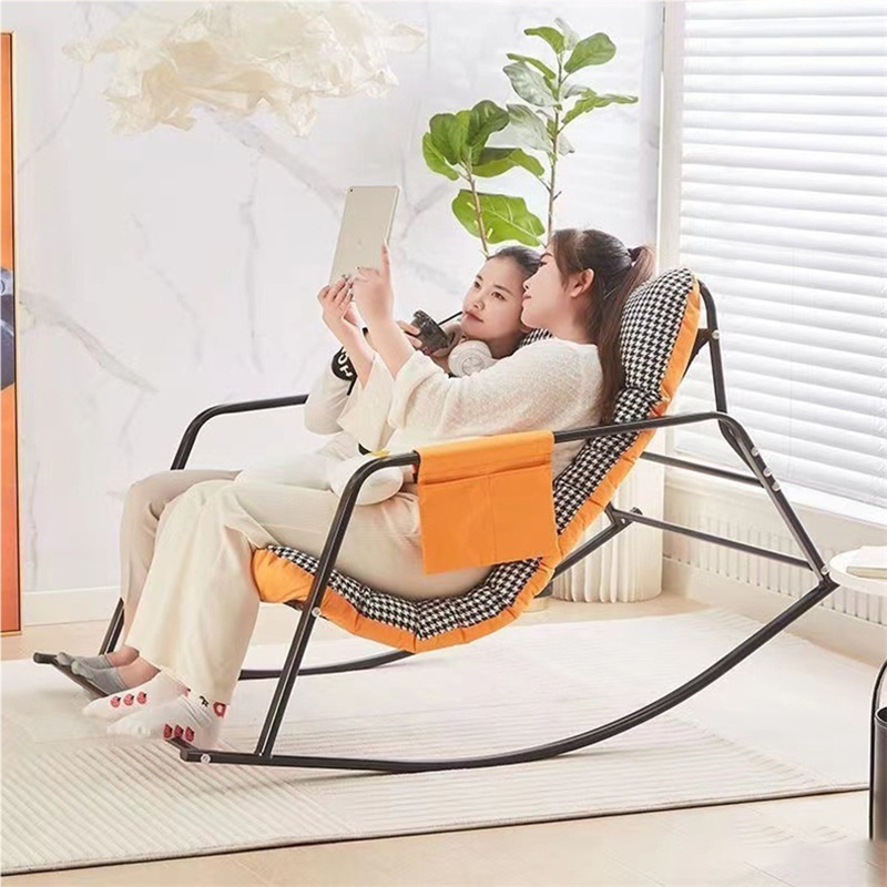Modern Minimalist Rectangular Synthetic Fabric Carbon Steel Rocking Chair Backrest Armrest For Living Room