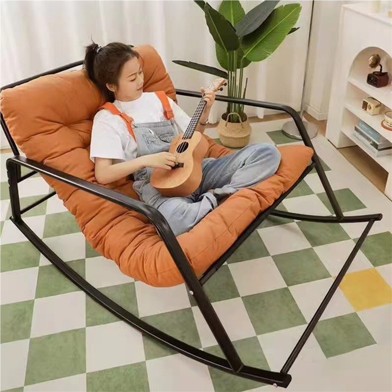 Modern Minimalist Rectangular Synthetic Fabric Carbon Steel Rocking Chair Backrest Armrest For Living Room