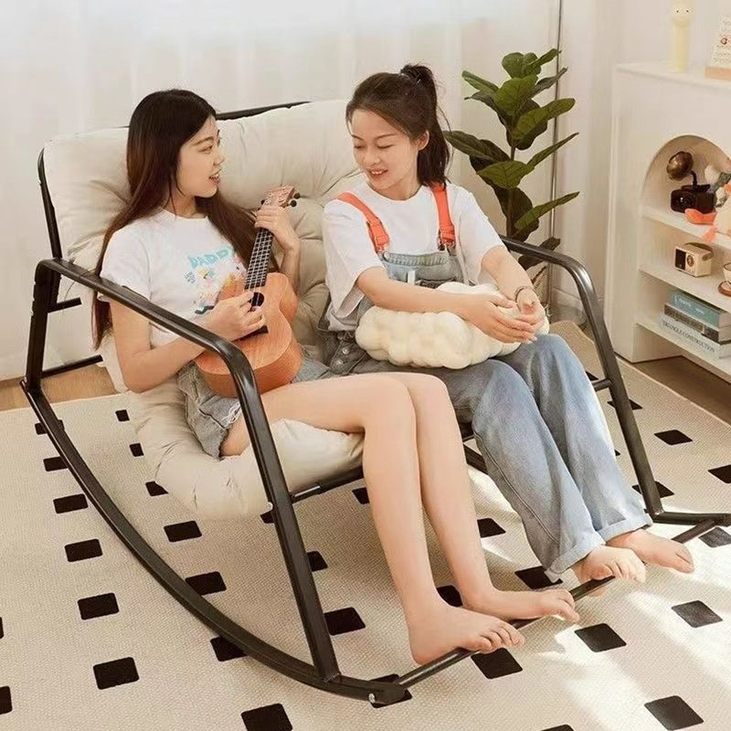 Modern Minimalist Rectangular Synthetic Fabric Carbon Steel Rocking Chair Backrest Armrest For Living Room