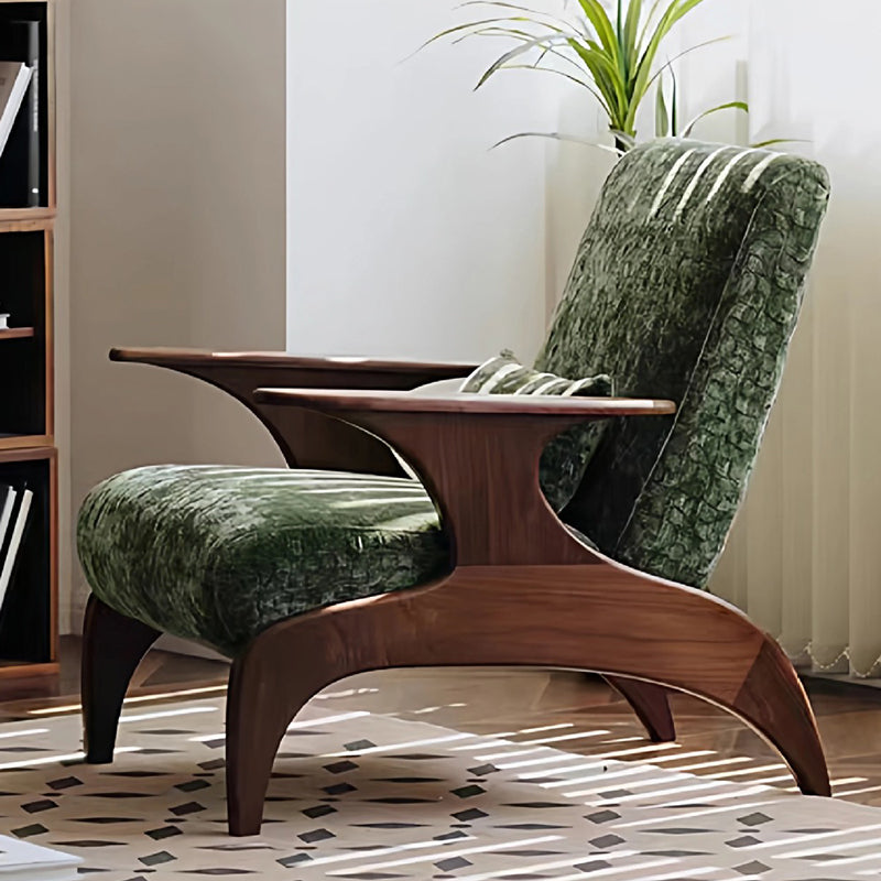 Traditional French Rectangular Jacquard Fabric Solid Wood Accent Chair Backrest Armrest For Living Room