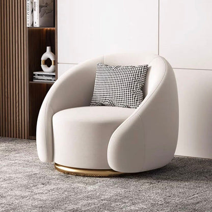 Contemporary Nordic Curved Velvet Solid Wood Swivel Accent Chair Backrest Armrest For Living Room