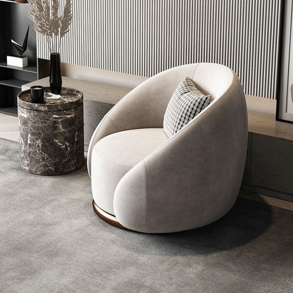 Contemporary Nordic Curved Velvet Solid Wood Swivel Accent Chair Backrest Armrest For Living Room
