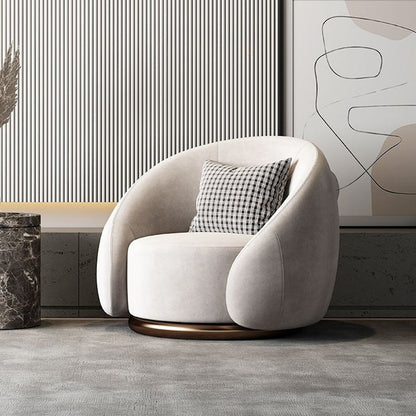 Contemporary Nordic Curved Velvet Solid Wood Swivel Accent Chair Backrest Armrest For Living Room