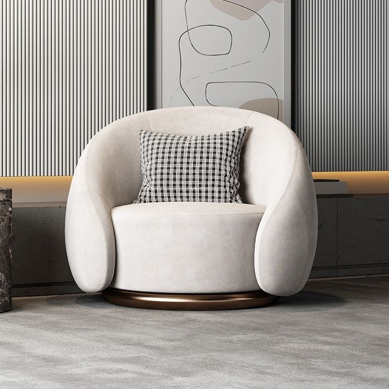 Contemporary Nordic Curved Velvet Solid Wood Swivel Accent Chair Backrest Armrest For Living Room